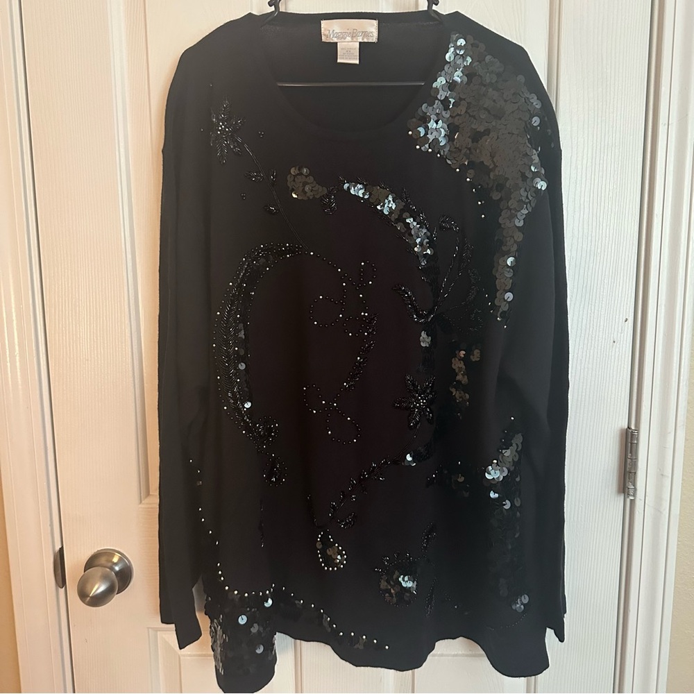 Maggie Barnes Black Sequin Embellished Sweater